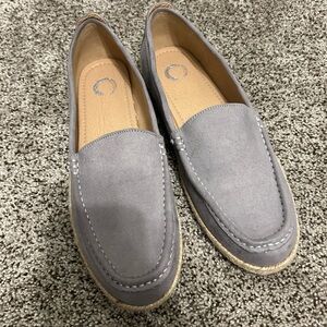Gray Suede Loafers with‎ Braided TwineTrim, Size 8.5